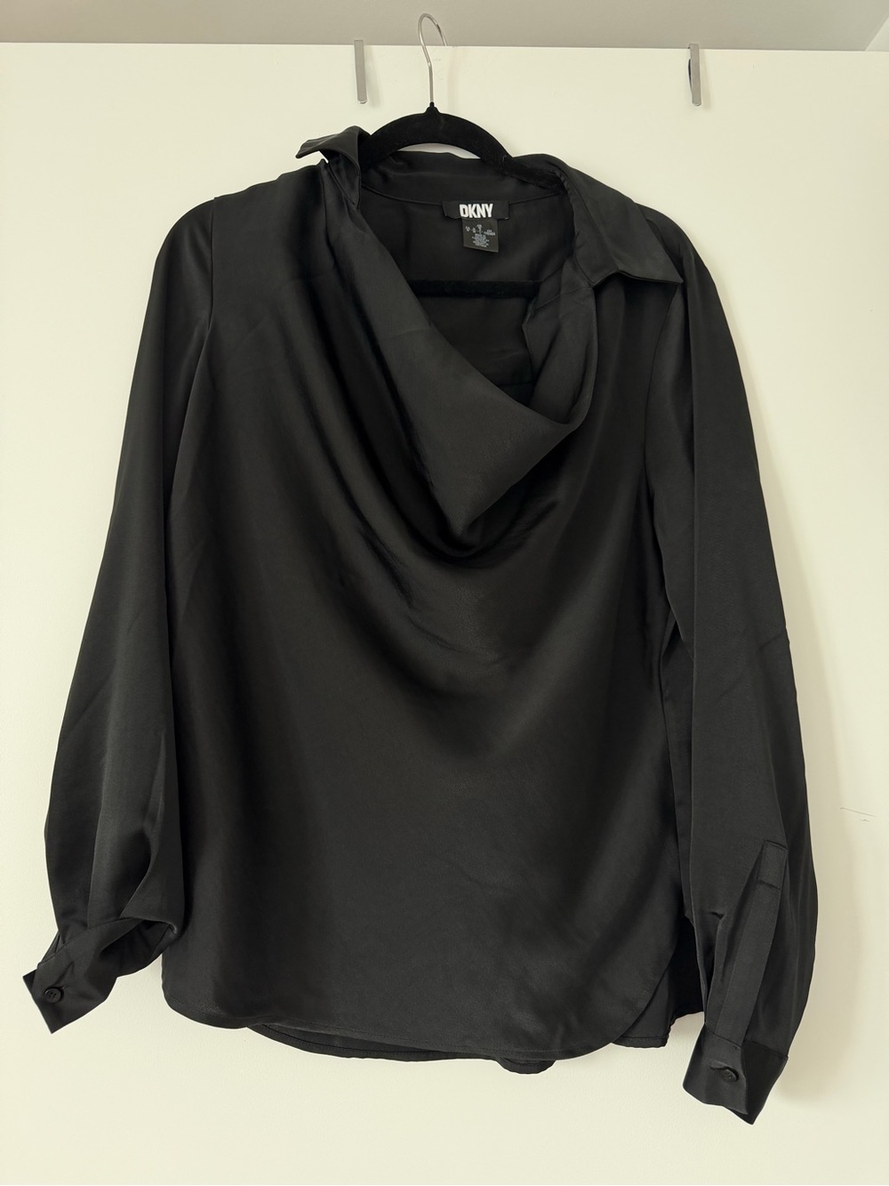 DKNY Black Cowl Neck Long Sleeve Blouse